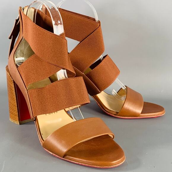 Christian Louboutin Shoes - Size 9.5 Patrouille Brown Leather Elastic Straps Block Heel Sandals